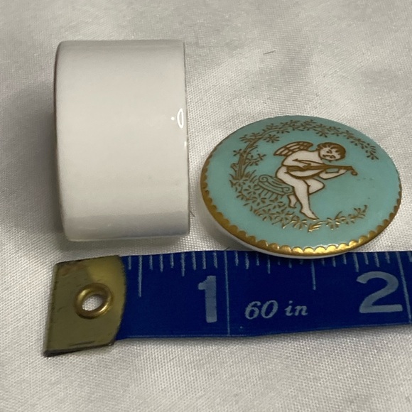 Vintage Spode Fine Bone China Trinket Box Cherub teal and gold Floral Pattern. - Picture 5 of 8